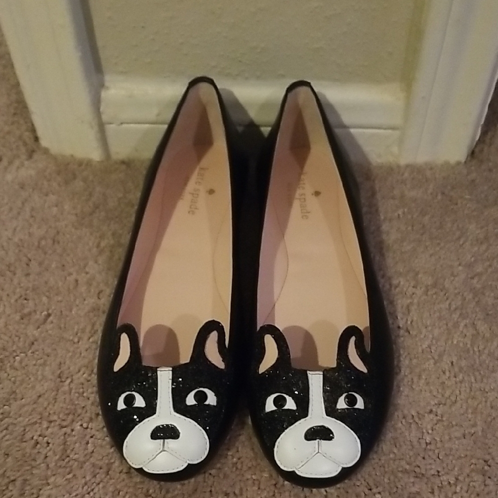Kate Spade Black and White Dog Face Flats